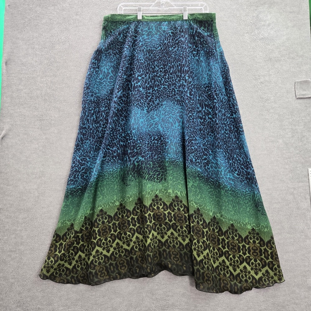 Oneworld Women Skirt XL Blue A-Line Animal Print‎ Polyester
